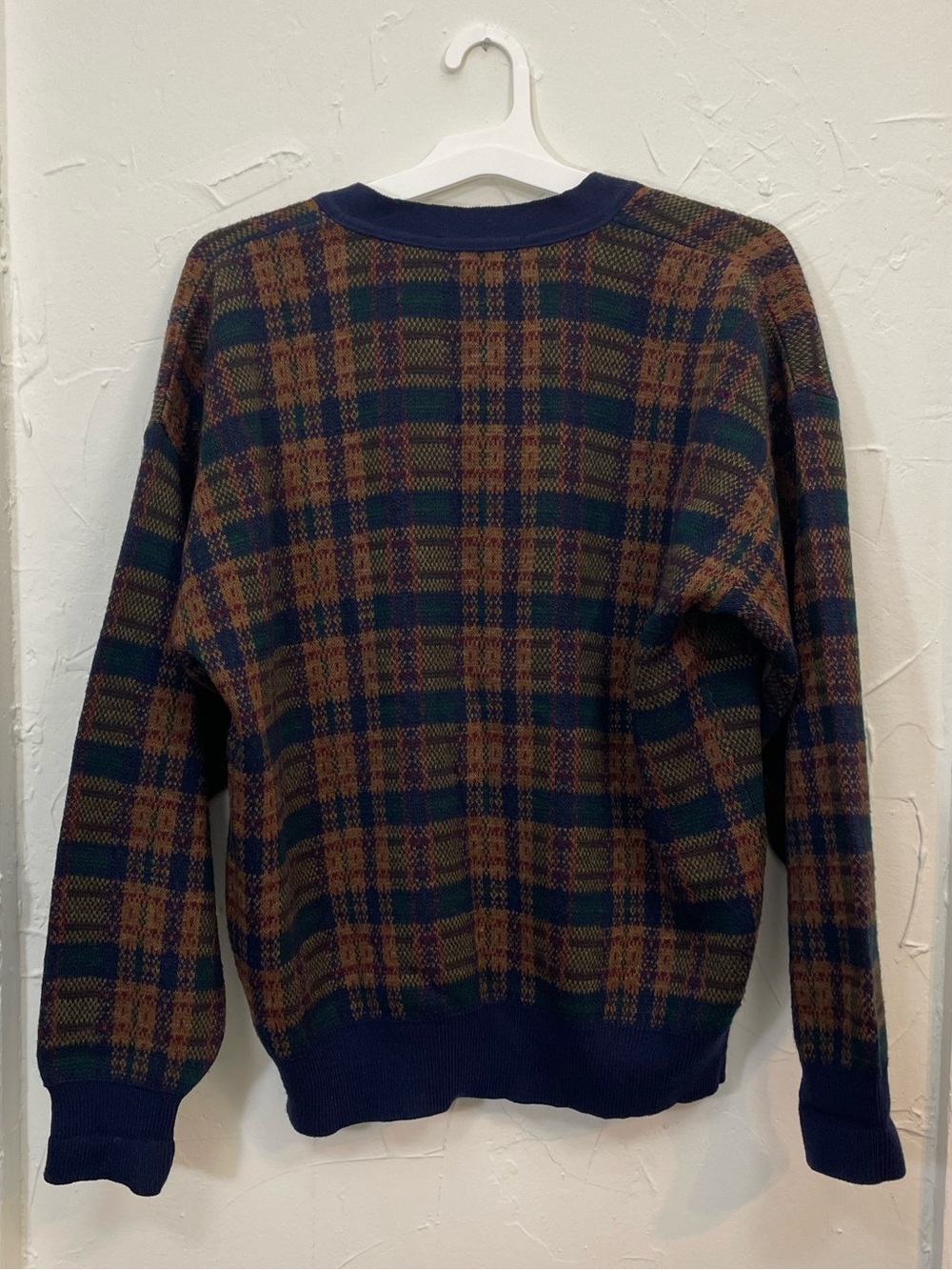 Vintage Knit Plaid V-Neck Cardigan Sweater Grandpacore Academia Size Medium - Picture 2 of 7
